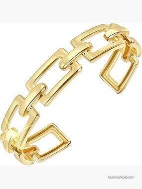 18K Gold Plated Geometric Cuff Bracelet Adjustable Chunky Bangle